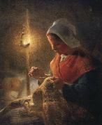 Jean Francois Millet Woman sewing by lamplight Sweden oil painting artist